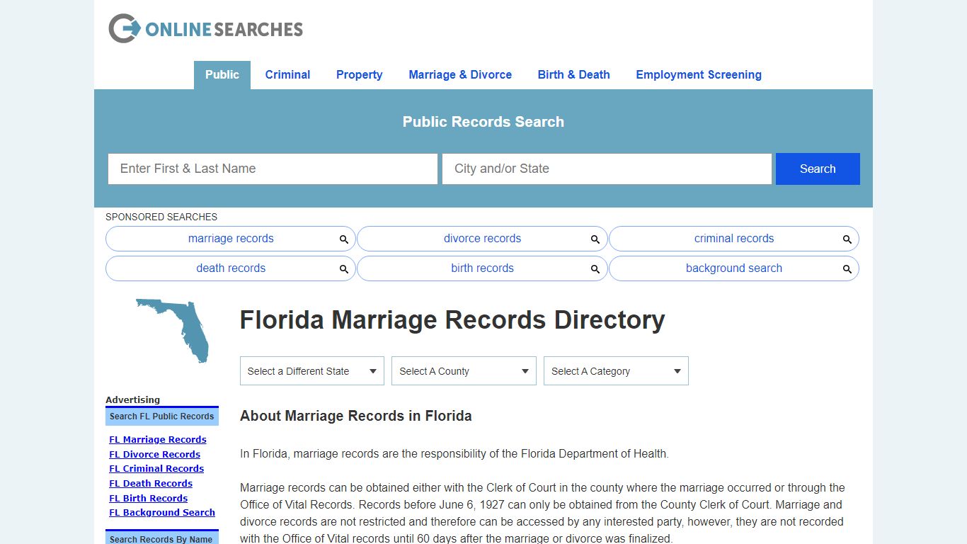 Florida Marriage Records Search Directory