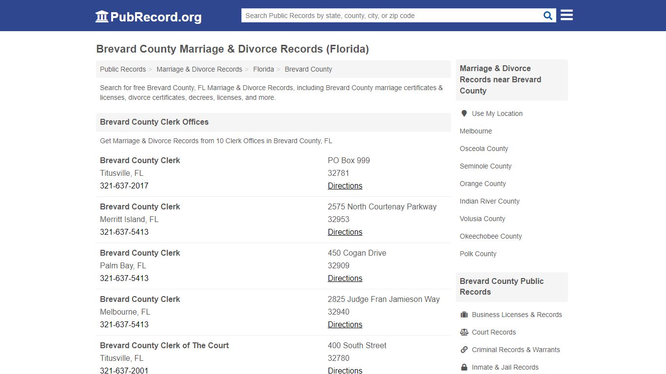Free Brevard County Marriage & Divorce Records (Florida ...